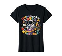 Learning is Out of This World Astronaut STEM Science Space Value Graphic T-Shirt, Women, Black, XL
