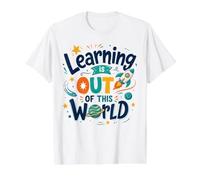 Learning is Out of This World Solar System Science Teacher Value Graphic T-Shirt, Men, White, M