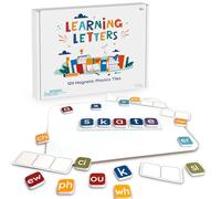 Learning Letters by Four Dublee - 109 Phonics Letter Tiles with Magnetic Spelling Board and Sound Boxes. Includes Letter Tiles Organizer Bags and Storage Box