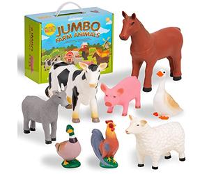 Learning Minds Set of 8 Jumbo Farm Animal Figures - Farm Animals For 1, 2, 3 Year Olds - Toy Animals For Kids Age 18 Months Plus - Toys For 1 Year Old Boys