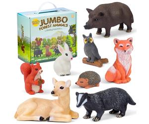 Learning Minds Set of 8 Jumbo Forest Animal Figures - Woodland Animals For 1,2,3 Year Olds - Toy Animals For Kids Age 18 Months Plus - Toys For 1 Year Old Boys