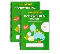 Learning Owl A4 Ruled Handwriting Practice Notebook for Kids Dotted Centerline Spiral Bound Pre-K Nursery 100 Thick Pages (2, Green Dino)