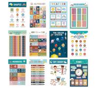Learning Poster - Early Education Poster, Time Letters Numbers Pack of 12 Learning Posters for Children On the Go Home School Playtime Preschool Promotion