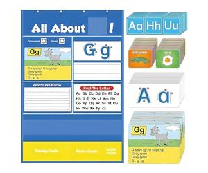 Learning Posters | Alphabet Pocket Chart For Kid - Educational Poster Laminated Wall Learning Chart | Interactive Letter Practice Supplies For Home Preschool Kindergarten