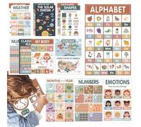 Learning Posters - Cardboard Double OPP Film 28x42cm | Colorful Educational Posters | 18 Children's Cartoon Learning Wall Chart | Classroom Decorations For Kids Preschool Kindergarten Teaching And