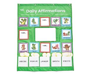 Learning Resources Daily Affirmations Pocket Chart, Mindful Affirmation Cards, Positive Affirmations for Kids, Pocket Chart for Classroom Decorations, Social Emotional Learning Activities