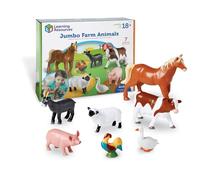 Learning Resources Jumbo Farm Animals, 7-Piece Animal Figures, Ages 18mhs+ | Farm playset for toddlers to encourage imaginative and pretend play, montessori preschool educational toys, kids gift
