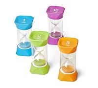 Learning Resources Jumbo Sand Timer Bundle 1, 2, 5 & 10 Minute Sand Timer, Hourglass Shaped Sand Timer with Soft Rubber End Cap, Classroom Sand Timers for Kids, Game Timer (Set of 4)
