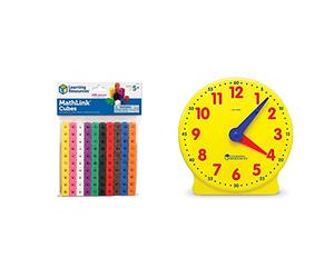 Learning Resources Mathlink Cubes (Set of 100) & LER2095 Big Time Student, Teaching & Demonstration Clock, 12 Hour, Ages 5 12Hr, Multicoloured