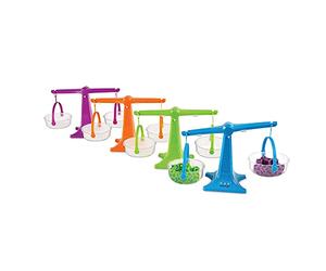 Learning Resources Nestable Pan Balances Set of 4, Clear Double Pan Balance Scale For Liquids and Solids, Easy to Assemble Kids Scale, Space Saving Storage Base, Balance Scale for Classroom