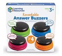 Learning Resources Recordable Answer Buzzers - Set of 4, Ages 3+, Game Show Buzzers Buttons, Personalised Sound Toy, Family Game Night