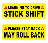 Learning to Drive Stick Shift Stay Back May Roll Back Car Magnet, Funny Student Driver Warning Magnetic Car Sign for New Manual Transmission Learners (Black-Yellow-2 Pack)