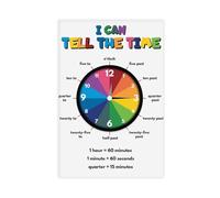 Learning to Tell Time Education. What Time Is It on The Clock Teaching Tool. Rainbow Colors. Classroom. Canvas Modern Poster Wall Art Prints Paintings Living Room Bedroom Decor 16x24inch(40x60cm)