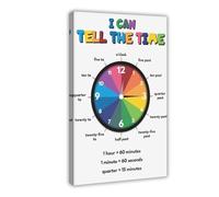 Learning to Tell Time Education. What Time Is It on The Clock Teaching Tool. Rainbow Colors. Classroom. Canvas Modern Poster Wall Art Prints Paintings Living Room Bedroom Decor 16x24inch(40x60cm)