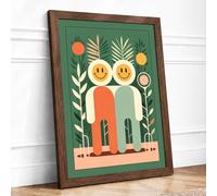 Learning Together Mid-Century Framed Wall Art Print A1 (84.1×59.4cm) Walnut, Wall Decor for Living Room, Bedroom, Office & Home, Ready to Hang, Art Gift