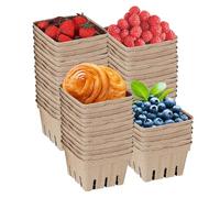 LearnLyrics Cardboard Fruit Cartons, Strawberry Picking Basket | 50 Pieces Square Berry Paper Basket,Vegetable Basket Farmers Market Natural Container for Grocery Store