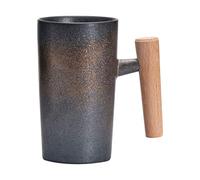 LearnLyrics Ceramic Coffee Mug - 220ml Retro Pottery Cup, Vintage Coarse Style with Wooden Handle | Ergonomic Drinkware for Tea Ceremony Coffee Brewing Travel