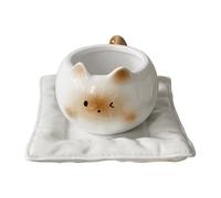 LearnLyrics Ceramic Tea Cup - Meow Cat, Water Mug | Stylish Wide Mouth Drinking Vessel with Saucer for Animal Lovers, Ideal Novelty Tumbler with Large Opening for Latte, Matcha, Cocoa or Infusions