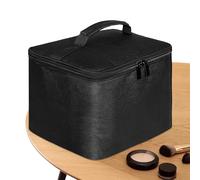 LearnLyrics Cosmetic Organizer Bag, Large Capacity Travel Makeup Bag | Waterproof Cosmetic Bag, with Handle and Portable Cosmetic Bag with Adjustable Divider for Various, Black, 1