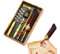LearnLyrics Feather Calligraphy Pen Ink Set - Quill Ink Set Calligraphy Pen Set Pen Ink Set Includes Dip Pen, Ink, Replacement Tips, Envelope Tool, Romantic