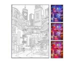 LearnLyrics LED Wall Painting - 30.4x21.5cm Anime City Night Light | USB Powered Dimmable Three-Color Art | Narrow Bezel Illuminated Decor for Living Room Bedroom