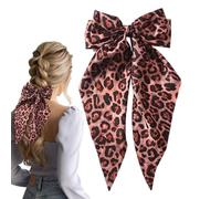 LearnLyrics Leopard Bow Hair Clip,Large Bowknot Clip Hair Barrettes | Long Tail Leopard Ribbon Hair Accessories for Straight Curls Thick, Fine Hair