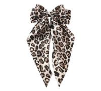 LearnLyrics Leopard Print Hair Barrettes | Large Bowknot Clip Hair Barrettes - Long Tail Leopard Ribbon Hair Accessories for Straight Curls Thick, Fine Hair