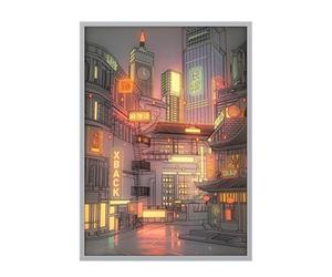LearnLyrics Light Up Wall Art - 11.97x8.46 Inch LED Cityscape Painting | USB Dimmable Three-Color Night Light | HD Illuminated Decor for Study Room Entryway