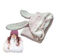 LearnLyrics Portable Warm Hooded Blanket, Portable Rabbit Ear Cover, Washable Breathable Hooded Cape with Rabbit Ears for Women200