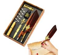 LearnLyrics Quill Pen and Ink Set - Antique Calligraphy Dip Pen with Ink | Feather Calligraphy Ink Set with Replacement Tips, Ink, Wax Seal Pens, Seal Stamp