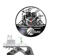 LearnLyrics Record Wall Clock - 29.5cm Drum Set Design, Silent Non-Ticking Movement, Musical Lovers Unique Gift, Retro Vinyl Style Platter, Lightweight PP Material | Decor for Music Party Favors