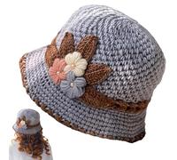 LearnLyrics Women's Flowers Knitted Woolen Hat,Warm and Windproof Knit Hats for Women Winter | Women's Winter Hats, French Thickened Knit Hat for Women Indoor Outdoor Gray