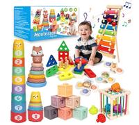 LearnToy Baby Toys 18-36 Months, Montessori 7-in-1 Activity Set - Stacking Blocks, Infant Teething Toy & Sensory Bin, Baby Boys & Girls Gifts