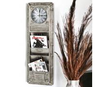 learo metal wall clock with magazine rack in anthracite