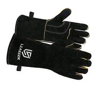 LeaSeek Leather barbecue gloves, Heat/Fire Resistant Forge Welding Gloves,Mitts for Fireplace,BBQ,Welder,Grill,Oven,Stove,Tig,General Utility Work Gloves (14-inch, Black)