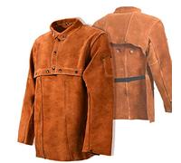 LeaSeek Leather Welding Jacket, Heavy Duty Welding Apron with Sleeve, Flame Resistant Work Jacket (X-Large)