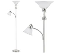 Leasgy 71'' Floor Lamps for Living Room, Tall Floor Lamp for Bedroom with Adjustable Angle Arc Reading lamp, Modern Torchiere Standing lamp with Glass Shade, Knob Switch, Bulb Included, Silver