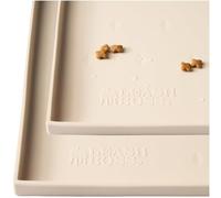 Leash Boss Dog Food Mat for Food and Water Bowls, Waterproof Silicone Pet Feeding Mat for Floors, Extra Tall Raised Edges, Cat and Dog Placemat for Floors, Dishwasher Safe (Small: 18"x11" - Beige)