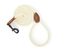leash Braided Cotton Rope Braided Cotton Rope with Leather Tailor Tip - Heavy Duty Metal Clasp, 4FT, 1/2" Thick - Wedding, Walking Leash for Medium Large Dogs (Cream White)"}