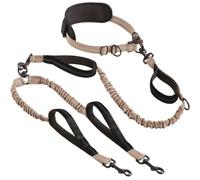 Leash Hands Waist Mounted Dog Leash Bungee Running with Shock Absorbing Design and Loop Straps for Quick Grip suitable for trail walks strolls, Khaki