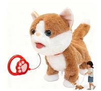 Leash Walking Cat Set Interactive Talking Cat Singing Dancing Kitten Mimicking Repeat What You Say Touch and Voice Control Nodding Wagging Tail Plush Electric Kitty for Kid(stripes red and yellow cat