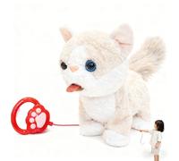 Leash Walking Cat Set Interactive Talking Cat Singing Dancing Kitten Mimicking Repeat What You Say Touch and Voice Control Nodding Wagging Tail Plush Electric Kitty for Kid(w stripes yellow and white