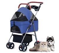 leasote 2 in 1 Pet Stroller, Folding Dog Stroller, Pet Folding Stroller, 4 Wheels Dog/Cat Puppy Stroller, Removable Travel Carrier for Small/Medium Pet 1 Set