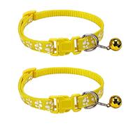 leasote 2Pcs Pet Collar - Adjustable Buckle Design Paw Pattern Cat Collar with Mini Bell for Female Girl Cats Male Boy Cats Puppy Yellow
