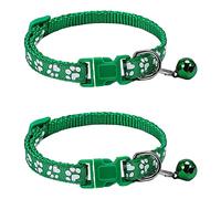 leasote 2Pcs Pet Collar - Adjustable Buckle Design Paw Pattern Cat Collar with Mini Bell for Female Girl Cats Male Boy Cats Puppy Green