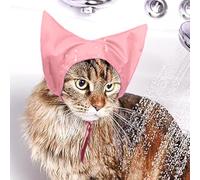 leasote Adjustable Buckle Shower Cap Waterproof Pet Shower Cap Adjustable Waterproof Cat Shower Cap with Ear Cover for Bathing Grooming Pink