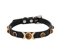 leasote Dog Collars, Adjustable Breakaway Dog Collar with Traction Ring, Tiger Eye Stone Pet Collar for Small Medium Puppy Doggy Cat Girl Boy Black XS