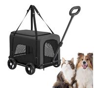 leasote Dog Stroller 4 Wheels Folding Dog Cart Pet Stroller with Retractable Handle, Foldable Pet Stroller for Small Medium Dogs Cats Black