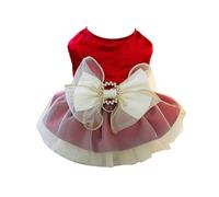 leasote Pet Attire with Convenient Traction Ring Comfortable Clothes for Small Breeds Dress Fashionable Dog Princess Bow Decoration Red XS