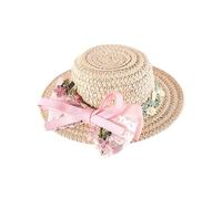 leasote Pet Fashion Headwear Beach Hat Straw Handwoven Sun Protection Cap with Adjustable Chin Strap for Small Dogs Cats Perfect Birthdays Special Pink M